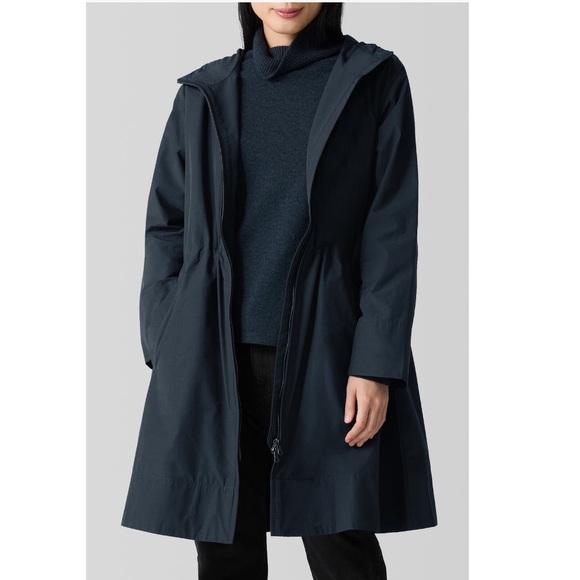 Eileen Fisher hooded Zip jacket dark blue Women’s Medium NWT - Picture 1 of 5